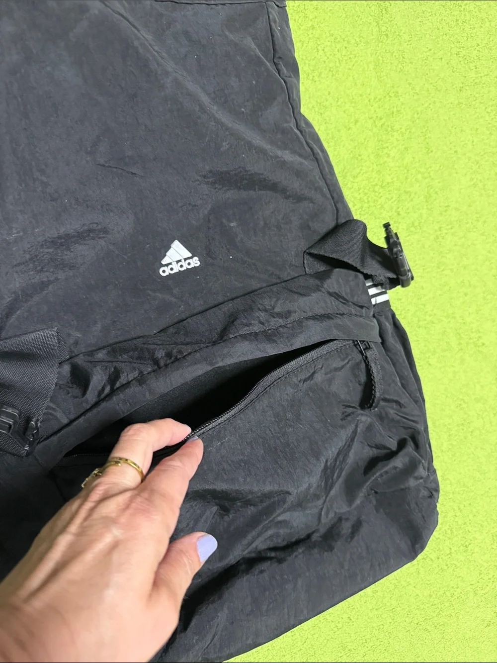 adidas Black Roll-Top Backpack with White Stripe Accents - Picture 5 of 8